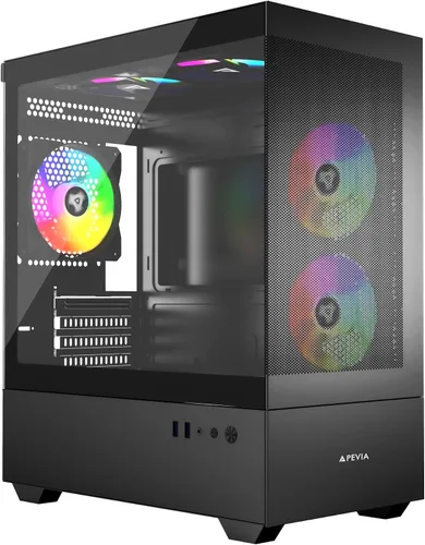 Vista 18 de Apevia Phantom-BK Phantom Micro-ATX Carcasa de PC de Juegos de Cámara Dual con 5X 120mm Ventiladores ARGB, 366 Modos RGB, Paneles de Vidrio Templado