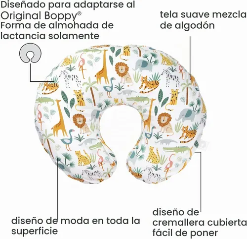 Vista 2 de Boppy - Funda de almohada de lactancia, vida silvestre colorida, mezcla de algodón, se adapta al soporte original para lactancia, alimentación