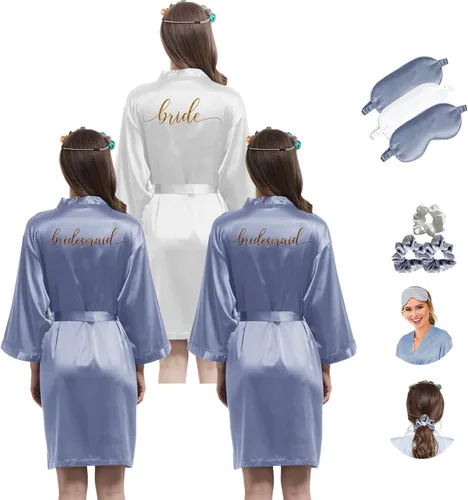 Vista 7 de Bata de novia para mujer, kimono, batas de satén para dama de honor, boda, fiesta, batas de novia, batas de seda