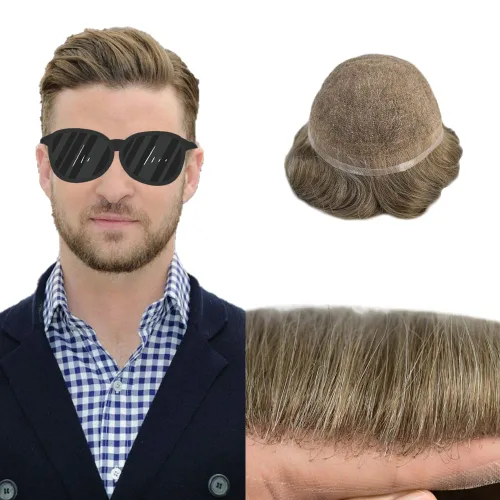 Vista 71 de Completo suizo encaje tupé para hombres pieza de pelo real sistema de reemplazo de cabello humano para hombres Toupee Hairpieces para hombres 7x9