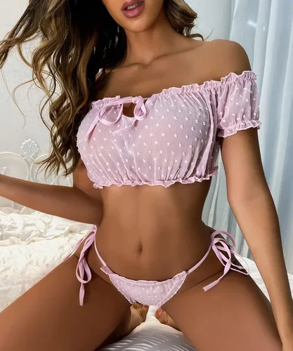 Vista 3 de Buitifo Conjunto de lencería de encaje para mujer, conjunto de pijama sexy con brasier y bragas