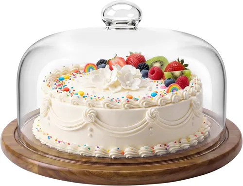 Vista 13 de Bandeja para postres de vidrio con base, mini bandeja decorativa para pastel con cubierta de cúpula de vidrio, bandeja de exhibición de pastel