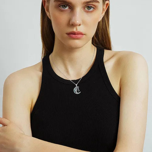 Vista 6 de PCTJYFU Collar de plata de ley 925 con colgante de árbol de la vida, estrella de abulón, luna y árbol de la vida, joyería familiar, regalos