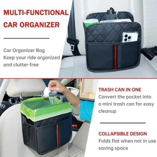 Vista 6 de Organizador de respaldo de asiento de automóvil con bolsillos de almacenamiento, paquete de 2 organizadores de asiento de automóvil colgantes multi