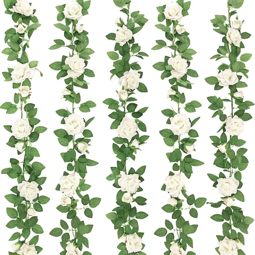 Vista 8 de ZIFTY 5 guirnaldas de flores azules de 32.5 pies, enredaderas de flores falsas, guirnalda floral artificial para colgar hiedra rosa para decoración