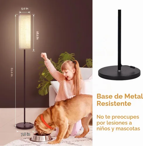 Vista 7 de Lámpara de pie alta moderna con control remoto para dormitorio y sala de estar, LED regulable