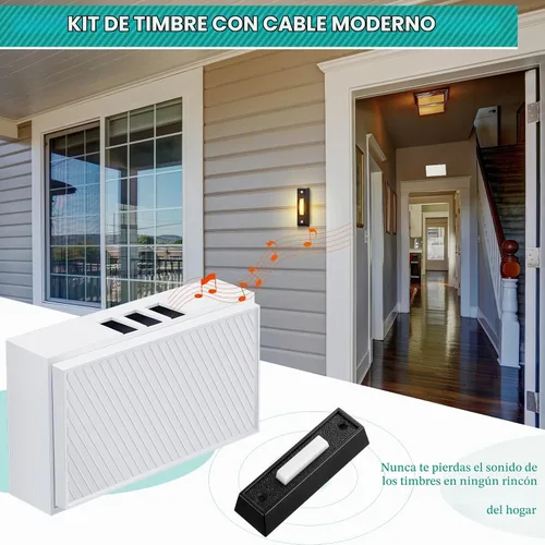 Vista 2 de Saillong - Timbre de puerta con cable, botones de timbre iluminados, color negro, estilo barra