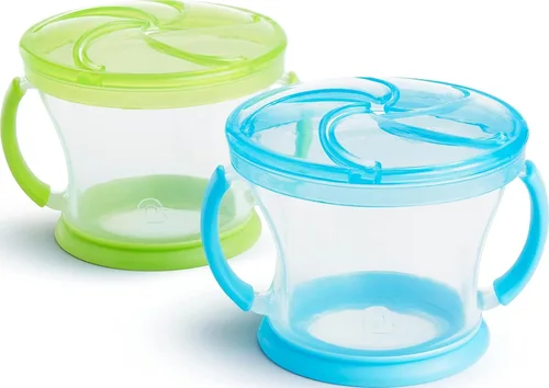 Vista 7 de Munchkin Snack Catcher - Tazas para aperitivos para niños pequeños, sin derrames, paquete de 2, rosa/morado Rosado/Púrpura