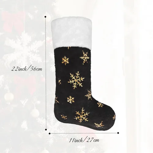 Vista 4 de 1 paquete de medias de Navidad personalizadas con nombres, 22 pulgadas, bordado personalizado, de piel sintética, negro y azul, con copos de nieve