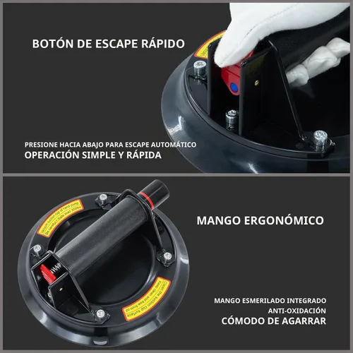 Vista 2 de Paquete de 2 ventosas de vidrio de 8 pulgadas para levantar vidrio grande, carga máxima de 880 libras, ventosas resistentes para vidrio, azulejos