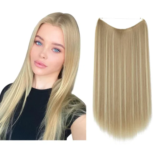 Vista 17 de SARLA Extensiones de cabello con alambre invisible de reflejos cortos rectas postizos sintéticos diadema transparente ajustable para mujeres 14