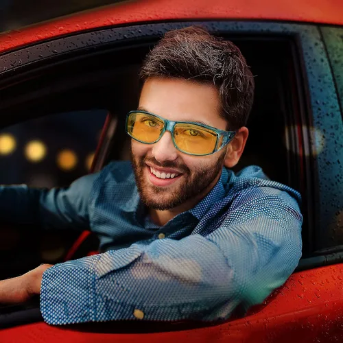 Vista 5 de URUMQI Gafas de conducción de visión nocturna para hombres y mujeres, lentes polarizados antirreflejos, lentes de alta definición amarillas