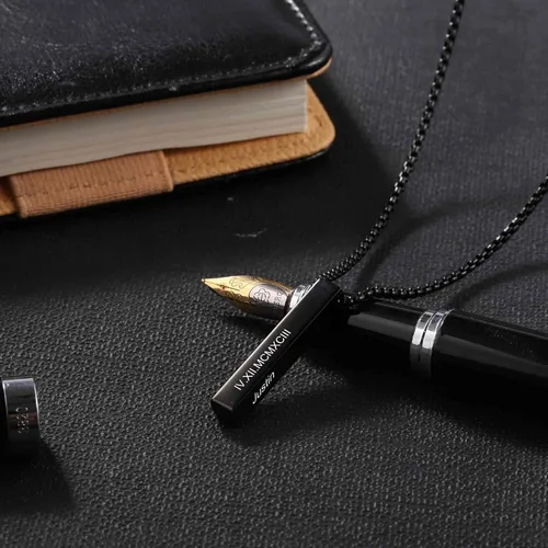 Vista 5 de Collar personalizado para hombre cadenas personalizadas para hombres collar con nombre de barra 3D negra regalo para papá marido novio