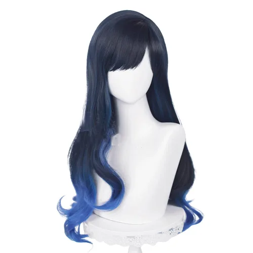 Vista 7 de Peluca Cosplay Negro Púrpura y Azul Claro 10.2 in Lindo Anime Halloween