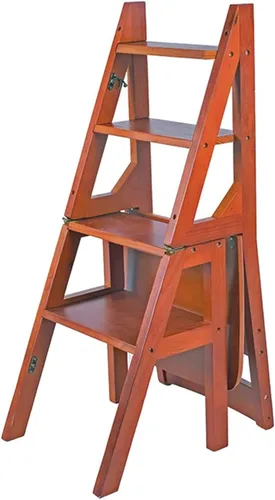 Vista 9 de Taburete plegable de madera, silla de escalera portátil, silla de escalera multifunción, silla de escalera para biblioteca del hogar, máximo 4 Negro