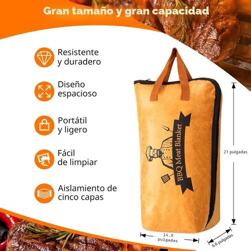 Vista 2 de Manta de barbacoa para descansar carne, ahumador, manta reutilizable para ahumador, bolsa de descanso aislada de carne con boca ancha para pechuga