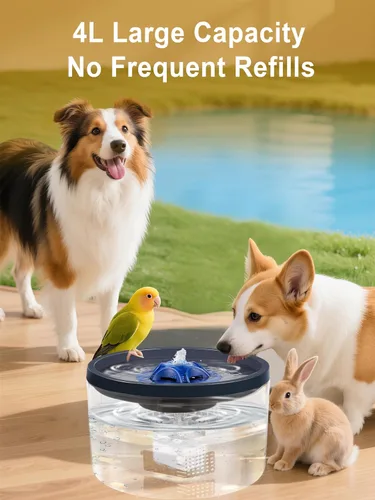 Vista 2 de Fuente de agua para perros de 4 litros/135 onzas para perros grandes y múltiples mascotas - Bomba ultrasilenciosa, 3 filtros, dispensador automático