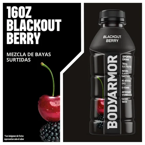 Vista 3 de BODYARMOR - Bebida deportiva, baya negra, sabores naturales con vitaminas, electrolitos ricos en potasio, perfecta para deportistas, 16 onzas