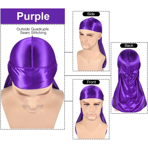 Vista 31 de Paquete de 3 piezas de durags sedosas para ondas de hombres, de regalo 1 gorra para marcar las ondas, talla única