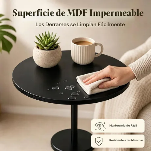 Vista 3 de smusei Mesas de bebidas para espacios pequeños, mesa auxiliar de pedestal con base de mármol, pequeña mesa auxiliar redonda negra para sofá, silla