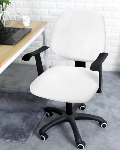 Vista 3 de Funda para silla de oficina, color blanco puro, funda elástica para asiento de silla de computadora, funda para respaldo, elástica, giratoria, cojín