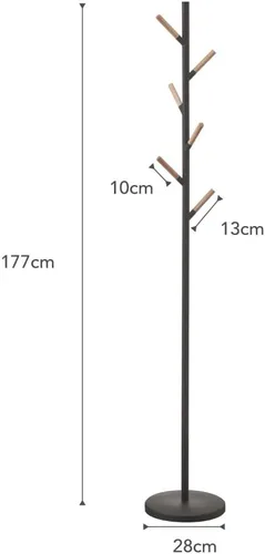 Vista 9 de Yamazaki Inicio Perchero independiente con ganchos de madera, ahorro de espacio de acero talla única negro