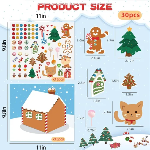 Vista 3 de VABAMNA Artículos de Fiesta de Navidad para Niños - 30 Hojas Haz una Casa de Pan de Jengibre Pegatinas de Manualidades DIY Escenas para Actividades