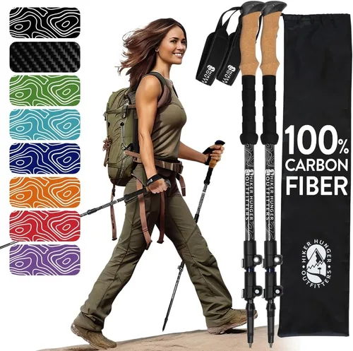 Vista 9 de 100% Carbon Fiber Trekking Poles by USA Brand - Ultra Strong Lightweight Collapsible Hiking Poles with Cork and EVA Foam Grips & Quick Adjustable
