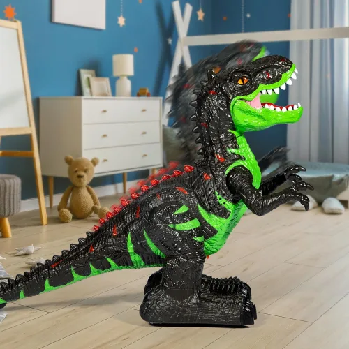 Vista 5 de Juguete de dinosaurio grande con control remoto para niños de 3, 4, 5, 6, 7, 8 años, tiranosaurio realista con niebla de agua, luz, rugiente, regalo