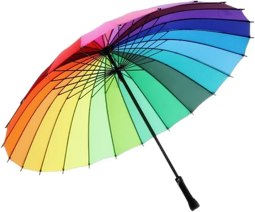 Vista 8 de 24k color arco iris paraguas moda mango largo recto anti-UV sol/lluvia stick paraguas manual grande parasol