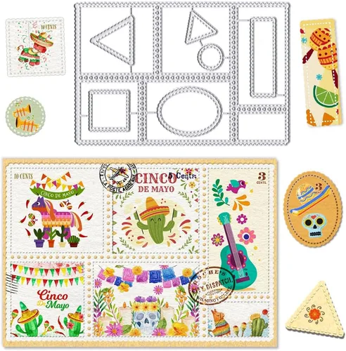 Vista 5 de Troqueles de sello postal del 4 de julio para decoración de cumpleaños de tarjetas, marco rectangular patriótico para tarjetas, diario de basura