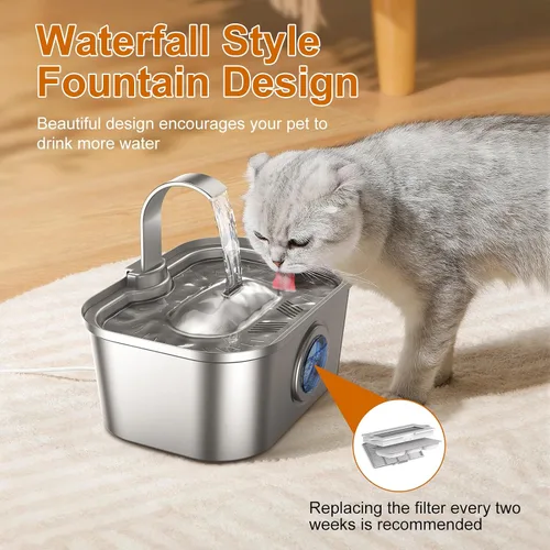 Vista 7 de Bobo&Dragon Fuente de agua para gatos de acero inoxidable, fuente de agua para gatos de 124 oz/3.5 L, dispensador automático de agua para perros