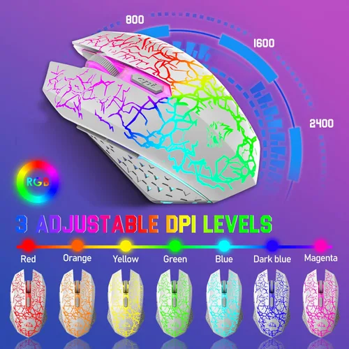 Vista 6 de FELICON Combo de teclado y mouse inalámbricos de 2.4G, teclado mecánico TKL retroiluminado RGB y mouse iluminado de 7 colores, alfombrilla de mouse