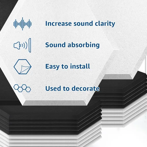Vista 7 de Art3dwallpanels Paneles acústicos adhesivos, blanco y negro, 14 x 12 x 0.4 pulgadas 12 Pack, Soundproof Wall Panels, High Density Sound Absorbing