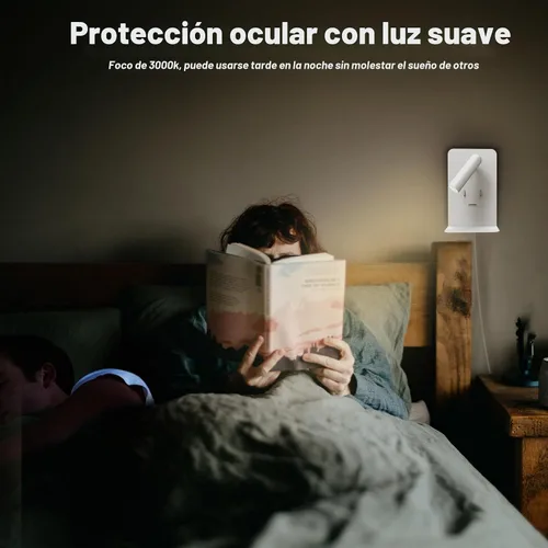 Vista 9 de ZEROUNO Lámpara de pared para dormitorio, luz de lectura montada en la pared, apliques de cabecera LED con interruptor Puerto USB Lámparas de Blanco