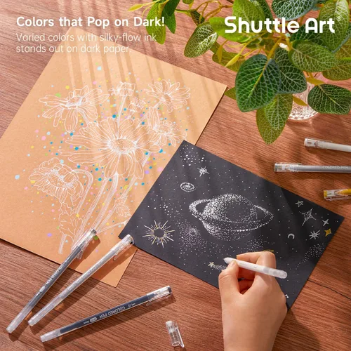 Vista 5 de Shuttle Art - Bolígrafos de colores, 22 tonos negro, blanco, gris y metálico, lindos bolígrafos para diario, 0.6mm de punta fina, bolígrafos de gel