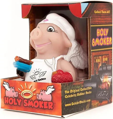 Vista 3 de CelebriDucks - Pato de goma flotante, Holy Smoker BBQ Pig - Regalos coleccionables para niños y adultos - Juguetes divertidos, seguros y sellados