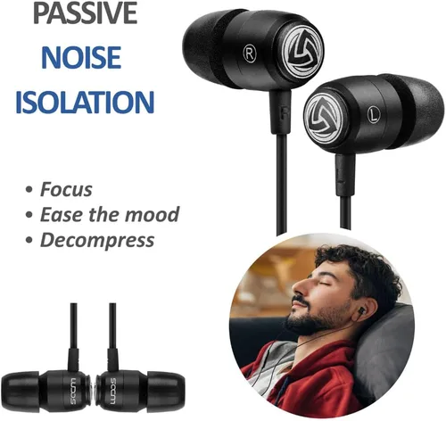 Vista 5 de LUDOS Clamor 2 PRO - Auriculares intrauditivos con cable, auriculares con micrófono, auriculares con aislamiento de ruido, espuma viscoelástica