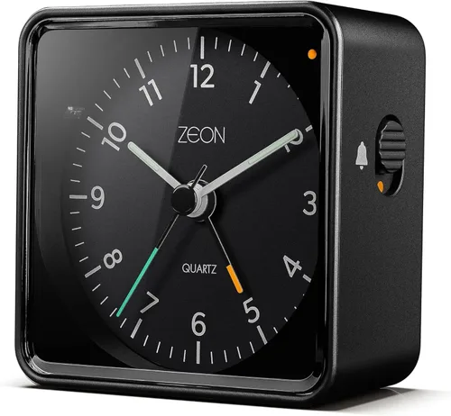 Vista 3 de ZEON Reloj despertador analógico de cabecera con función de luz y repetición, reloj despertador silencioso sin tictac con batería en negro, CE4550