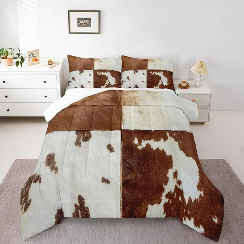 Vista 41 de Juegos de ropa de cama de piel de vaca con patchwork, edredón con estampado de piel de vaca, juego de edredón de animales de granja para niños