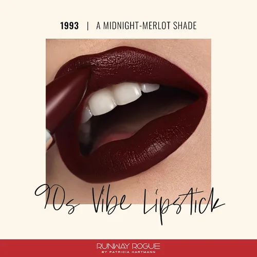 Vista 2 de Runway Rogue 90s Vibe Lápiz Labial, Lápiz Labial Hidratante Mate Midnight-Merlot Borgoña Oscuro, '1993' 90s Vibe moisturizing lipstick, matte