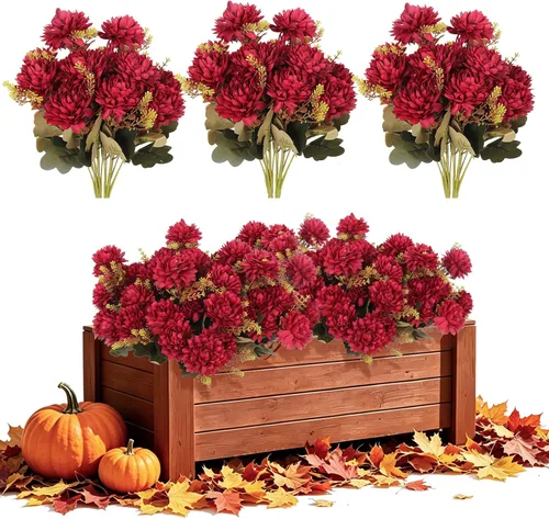 Vista 11 de RECUTMS 12Pcs Fake Fall Flower Outside Orange Artificial Plant UV Resistant Naranja