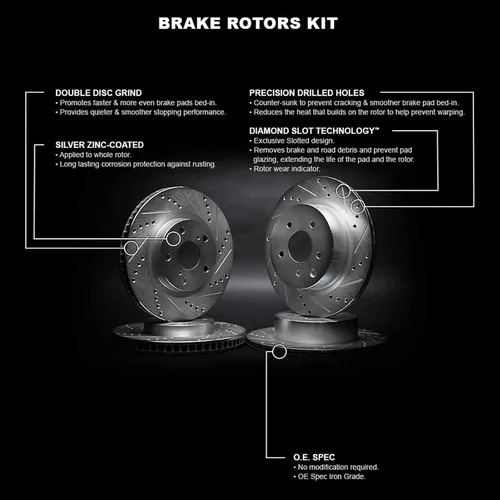 Vista 3 de R1 Concepts Kit de rotor de freno trasero delantero Rotores de freno Disco de freno Perforado y ranurado compatible con Dodge Charger, Magnum