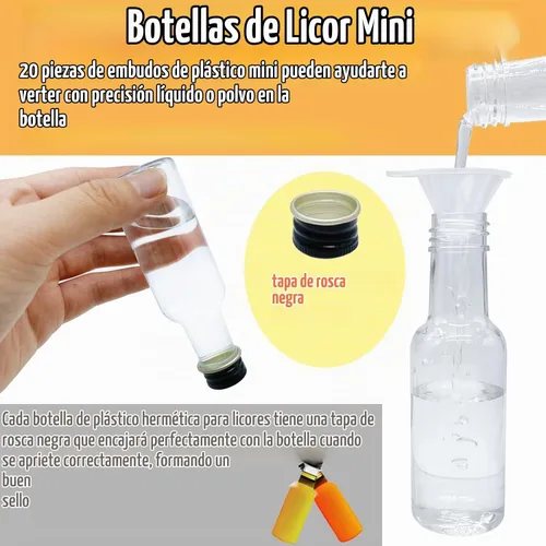 Vista 4 de Paquete de 50 mini botellas de licor de 1 onza vacías con 20 embudos
