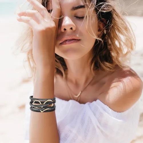 Vista 5 de Long tiantian Pulseras de cuero boho para mujer, regalos de moda para adolescentes, niñas, cosas de moda, multicapa de amor, corazón, de cuero