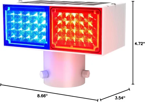 Vista 7 de Aolyty Luz estroboscópica solar, luz roja brillante y azul intermitente IP65, luz de advertencia solar impermeable de doble cara, luces