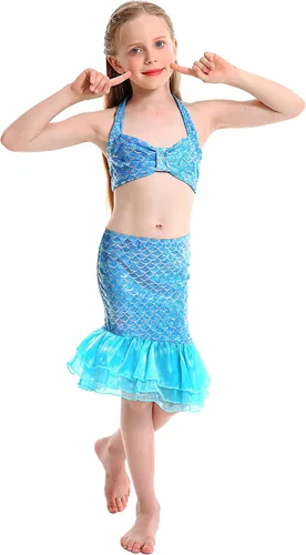 Vista 4 de DNFUN Traje de baño de sirena para niñas, traje de baño de sirena