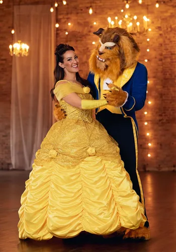 Vista 3 de Disfraz de bestia para adultos, máscara de cabeza completa para hombre de la Bella y la Bestia de Disney, vestido para impresionar, traje azul