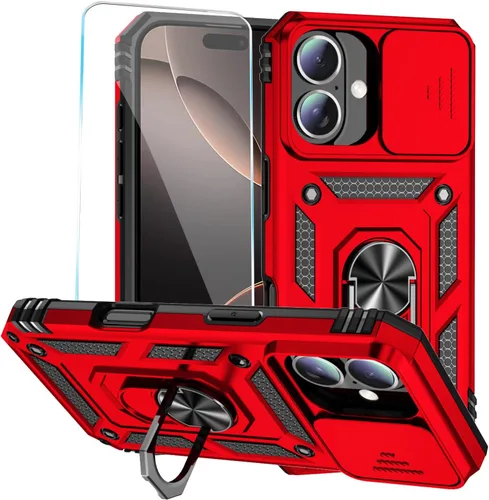 Vista 24 de Funda para teléfono SunStory para iPhone 11 con protector de pantalla HD y cubierta deslizante para la cámara y soporte giratorio con anillo