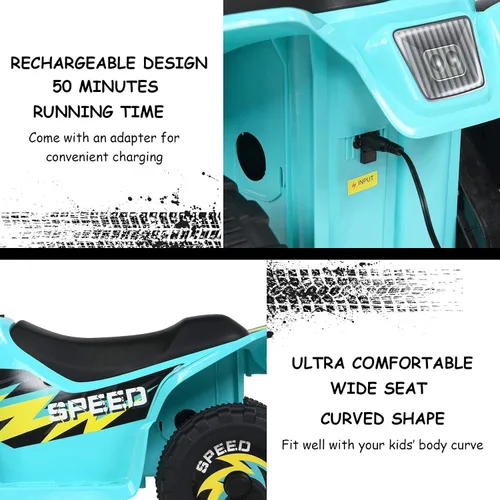 Vista 6 de HOMGX - Cuatrimoto para niños, mini cuádruple eléctrico con ruedas antideslizantes, 4 ruedas alimentadas por batería de 6 V para niños con 2